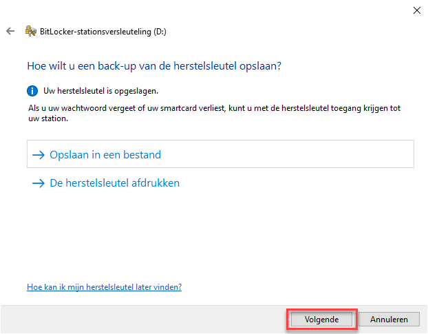 sleutel opgeslagen